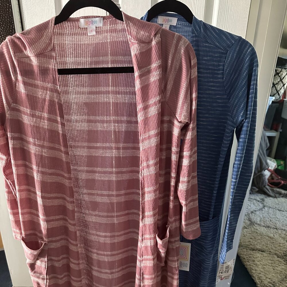 Lularoe Sarah Cardigan Sweaters Size Small NWT Blue Rose Pink